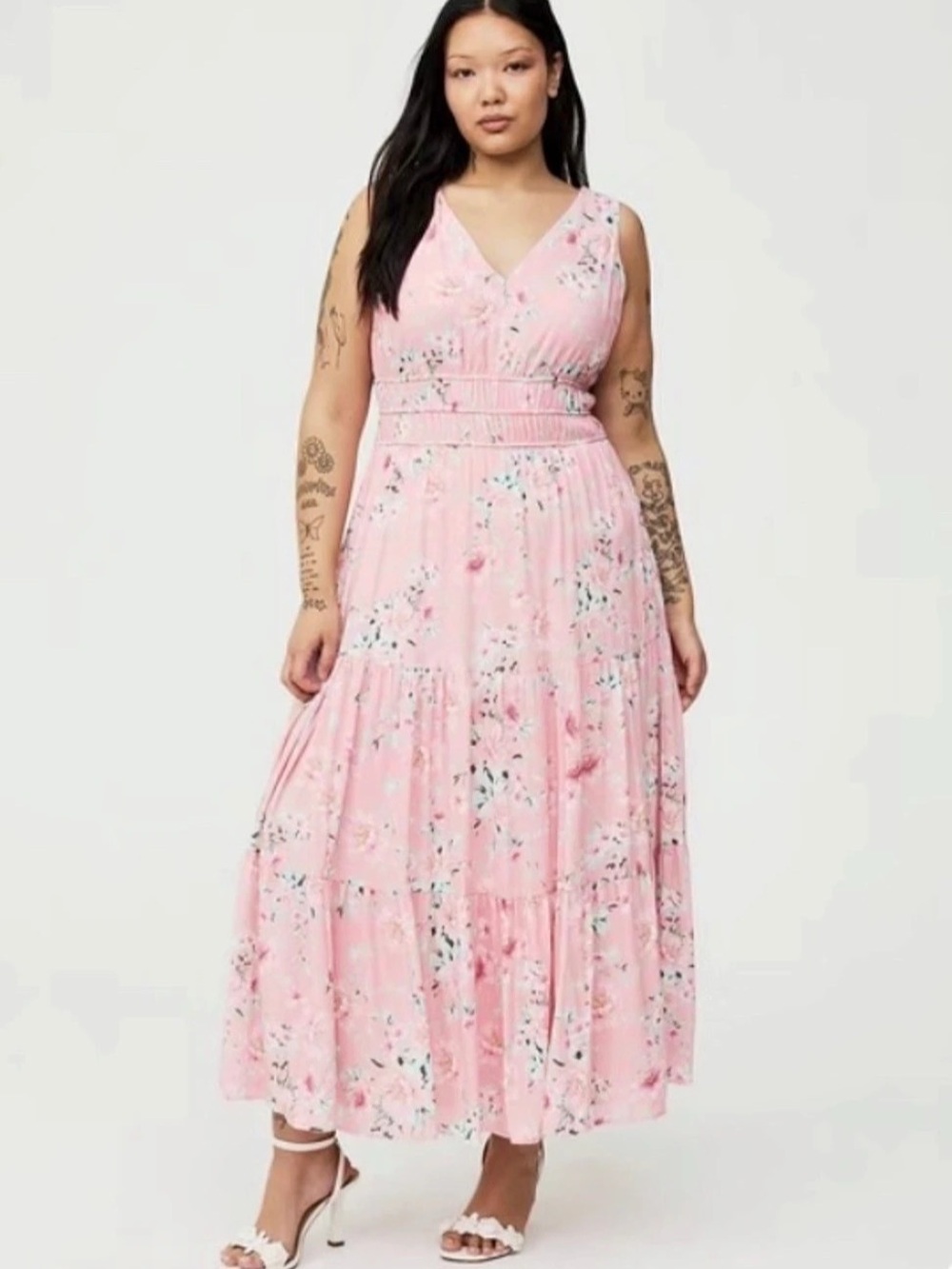 Torrid Tiered Gauze Maxi Dress Floral Pink & White Size 4X